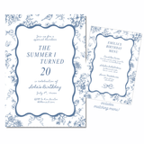"The Summer I Turned ... " Customizable Birthday Invitation & Menu - Hamptons Toile