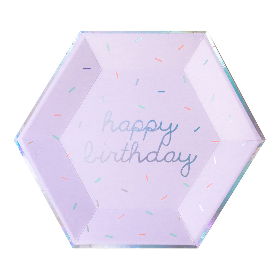 Sprinkles - Pastel Happy Birthday Large Paper Plates (Multi-Color Pack, 18 count)