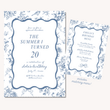 "The Summer I Turned ... " Customizable Birthday Invitation & Menu - Hamptons Toile
