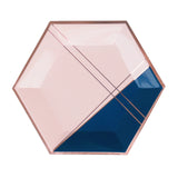 Erika - Pale Pink and Navy Colorblock Large Paper Plates