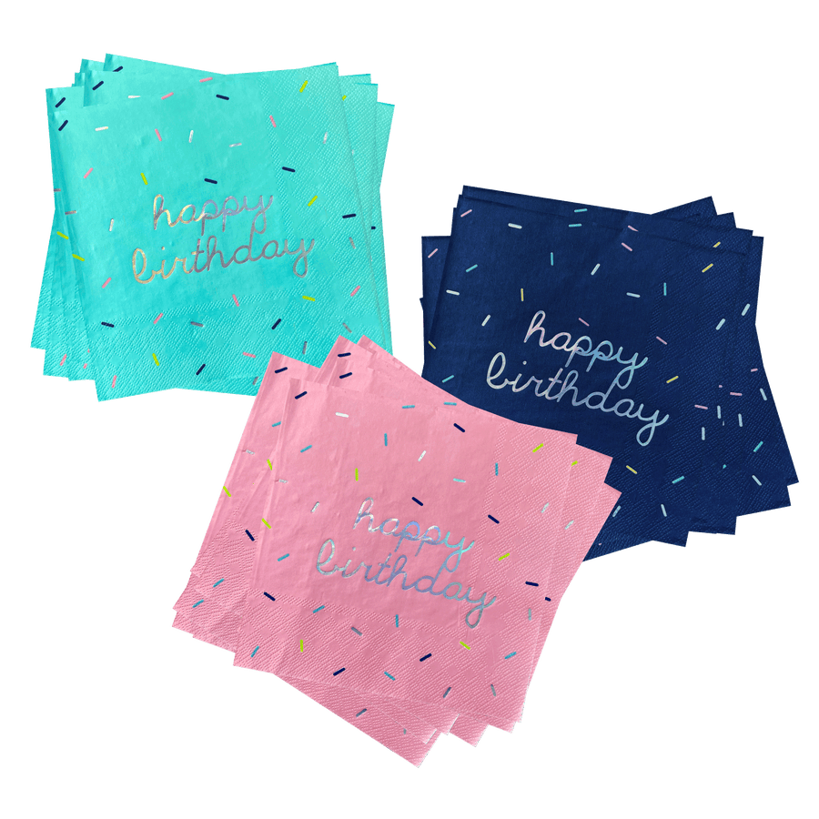 Sprinkles - Bright Happy Birthday Lunch Napkins (Multi-Color Pack, 24 Count)