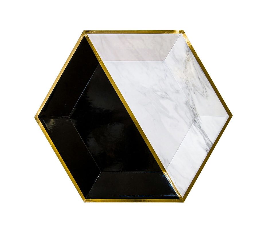 Vanity - White Marble and Black Colorblock Large Paper Plates